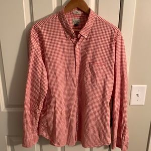 Red J. Crew Gingham Slim Button Down Sport Shirt